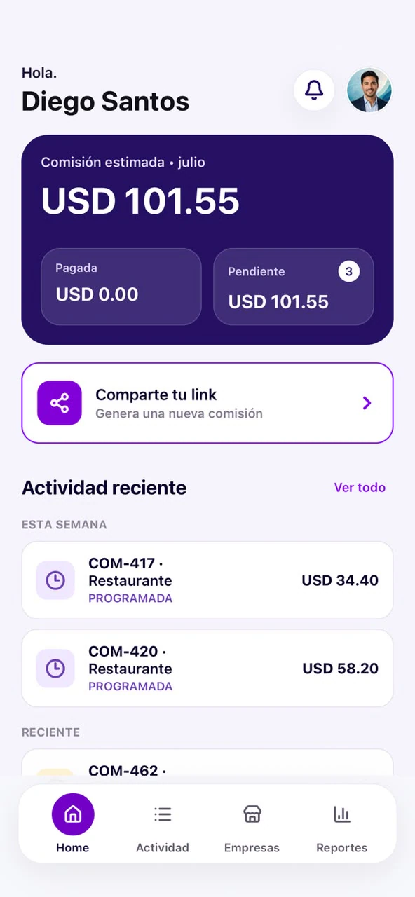 Commission dashboard and activity in TravelDesk Connect