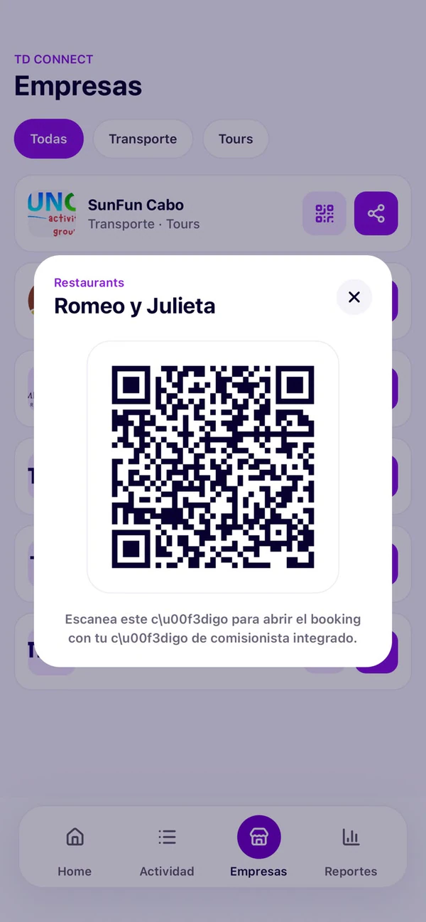 A booking link shared with a QR code in Connect