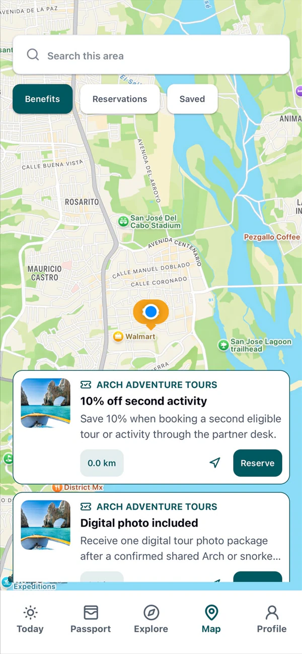Mapa de beneficios disponibles en Cabo Passport
